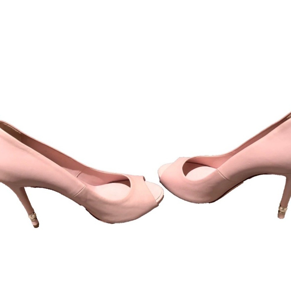 Chanel Pink Blush shoes Size 36.5 Leather CC Open Toe Pearl Heel Pumps - Picture 6 of 10